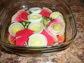 Lucky Pickle (Leek and watermelon radish)