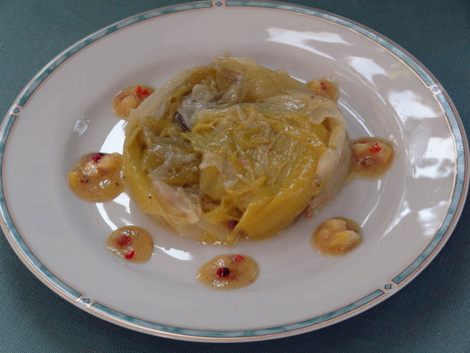 Leeks Vinaigrette with Preserved Lemons and Pink Peppercorns