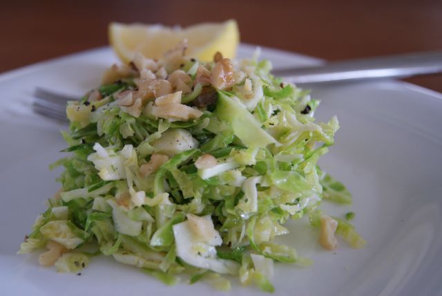Shredded Brussels Sprouts with Walnut Oil
