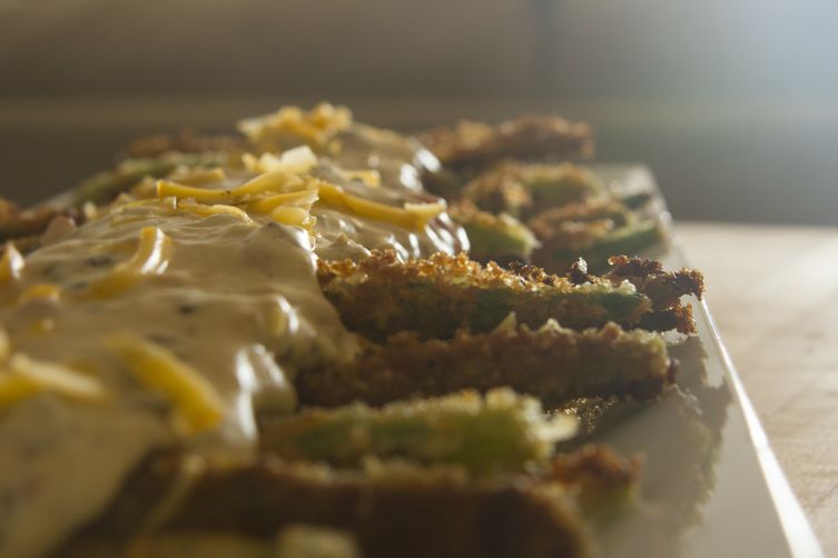 Green Bean Fries with Pimento Cheddar Sauce