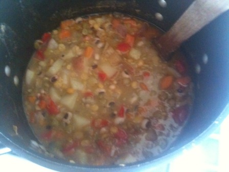 Split and Black Eyed Pea Potage with Garlic Aoli