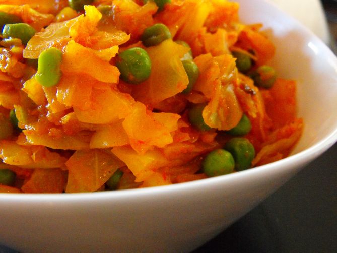 Turmeric and Ginger Spiced Cabbage with Peas