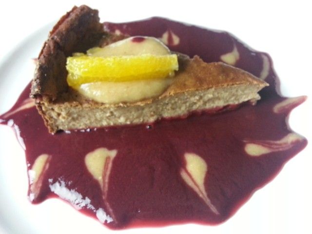 SUGAR-FREE Barley Oats Quinoa Cashew Orange Cake with Blackberry and Peach Puree