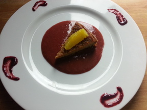 SUGAR - FREE Almond Sweet Potato Cake with Strawberry  Coulis  - SUGAR FREE
