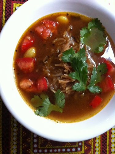 Pepper and Garlic Rasam with Vermicelli