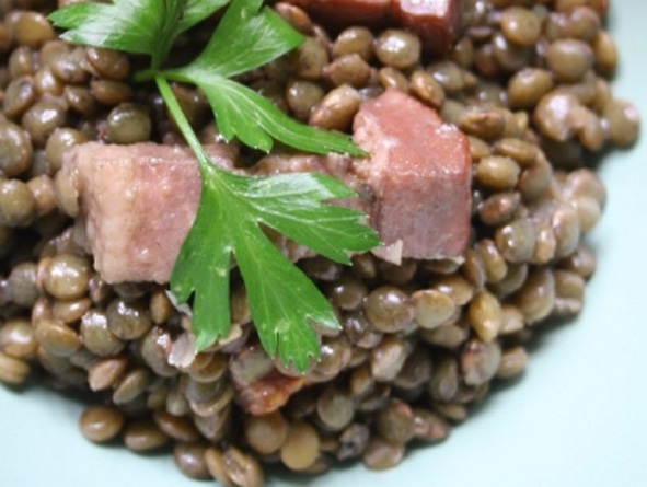 Warm Lentil Salad with Sausage and Potatoes - Salade de Lentilles à la Lyonnaise