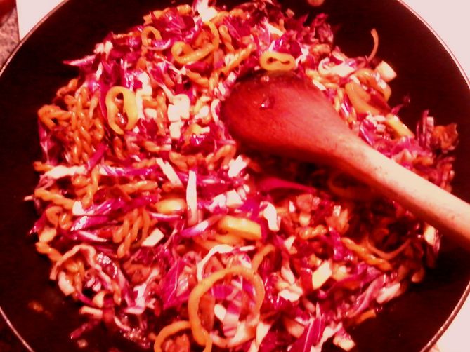 Gemelli al Risotto with Bacon, Radicchio, and Mushrooms