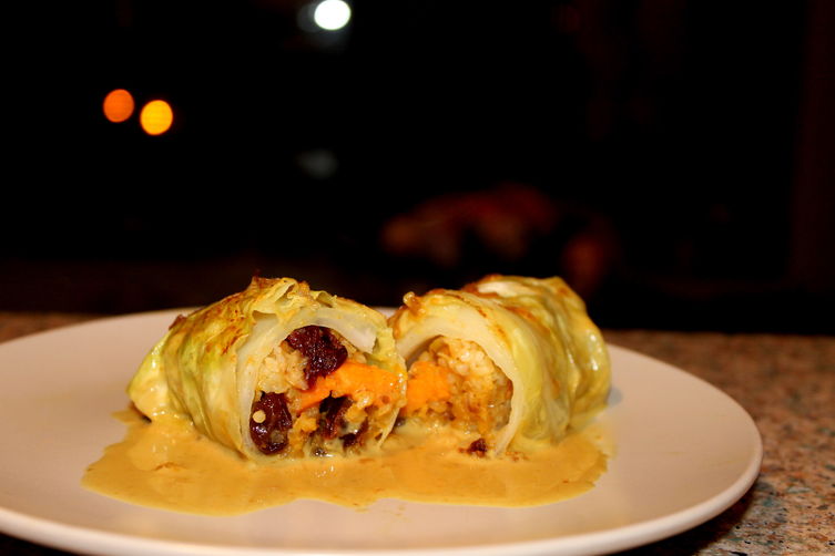 Coconut Curry Stuffed Cabbage Rolls