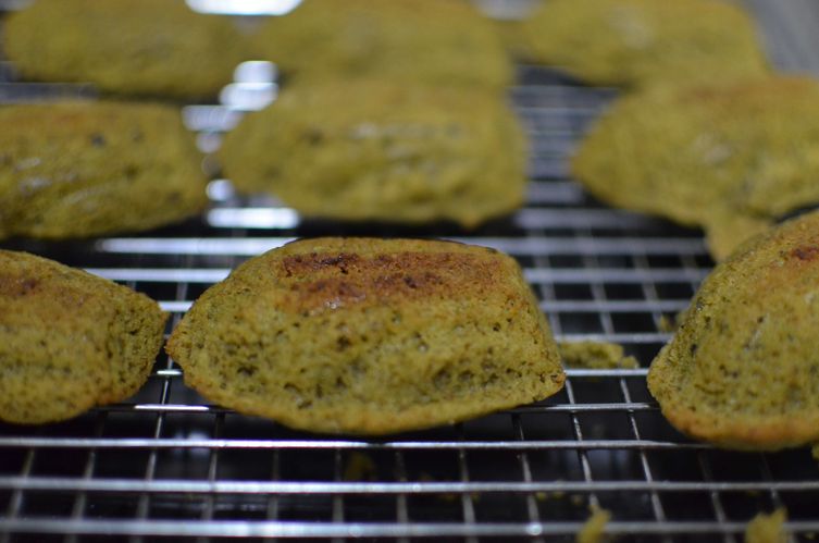 Pistachio-Rosewater-Matcha Madeleines