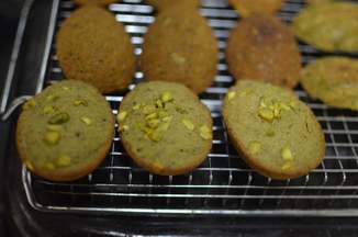 Pistachio-Rosewater-Matcha Madeleines