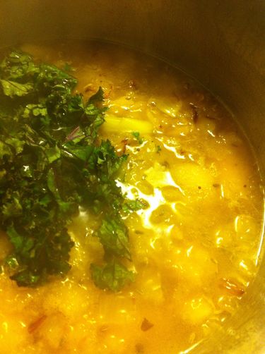 Chickpea Stew with acorn squash, kale and toasted pecans