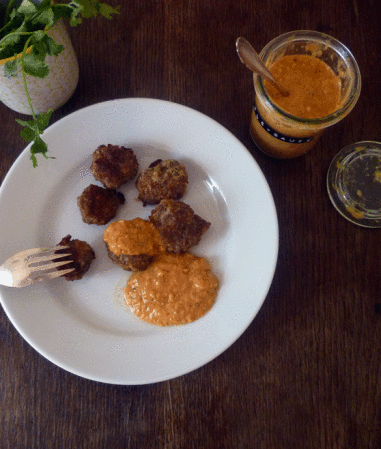 Indian-style meatballs with tomato-lemon-cilantro sauce
