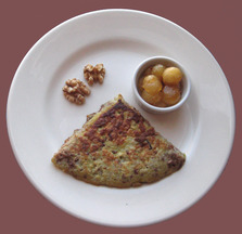 Potato & Walnut Kookoo with Candied Turnips