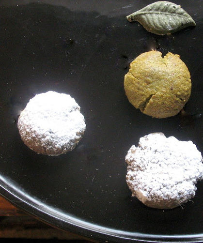Pistachio and Green Tea Polvorones with Green Tea Truffle Filling