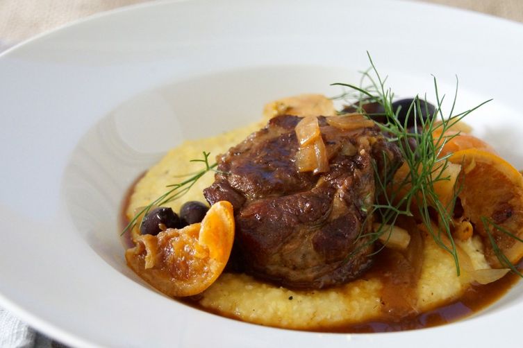 Braised Pork Shoulder with Fennel, Oranges & Olives