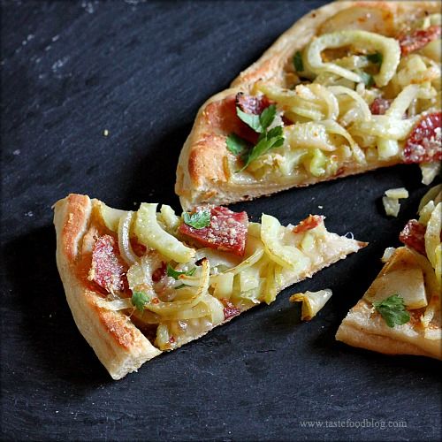 Skillet Pizza with Caramelized Fennel, Onions and Salame