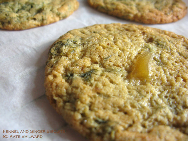 Frondy fennel and stem ginger biscuits