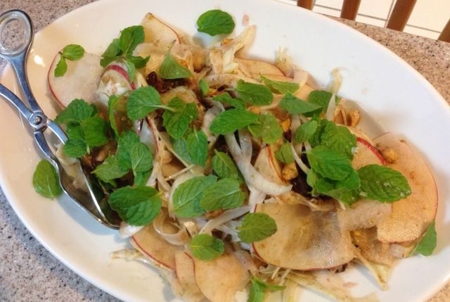 Shaved Fennel and Apple Salad with Sultanas, Mint, and Almonds 