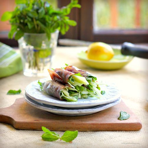 Prosciutto Rolls with Fennel, Arugula and Mint