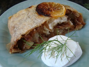 Caramelized Fennel and Onions with Feta in a Puff Pastry Log