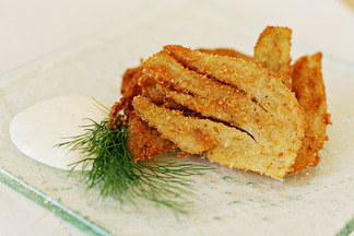 Parmesan-crusted fennel fritters with Meyer lemon dip