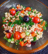 Pearl Couscous Salad with Tomatoes, Peppers, Mint and Cilantro