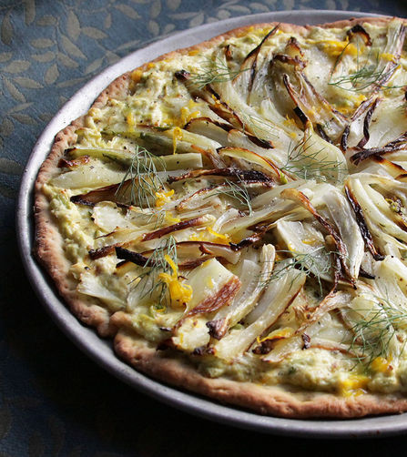 Caramelized Fennel Pizza with Leeks, Ricotta and Orange