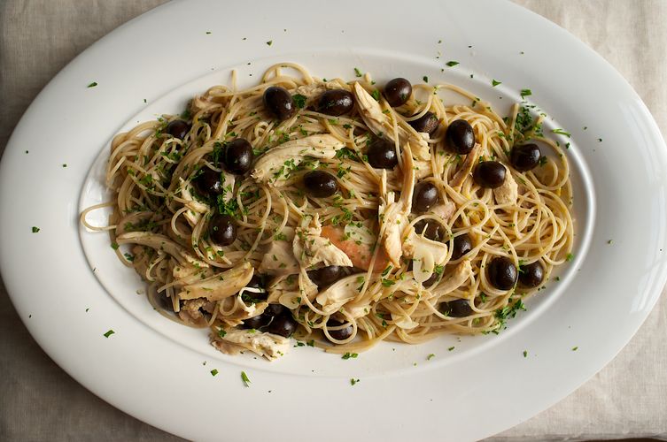 Chicken, Black Olives and Lemon with Spaghetti