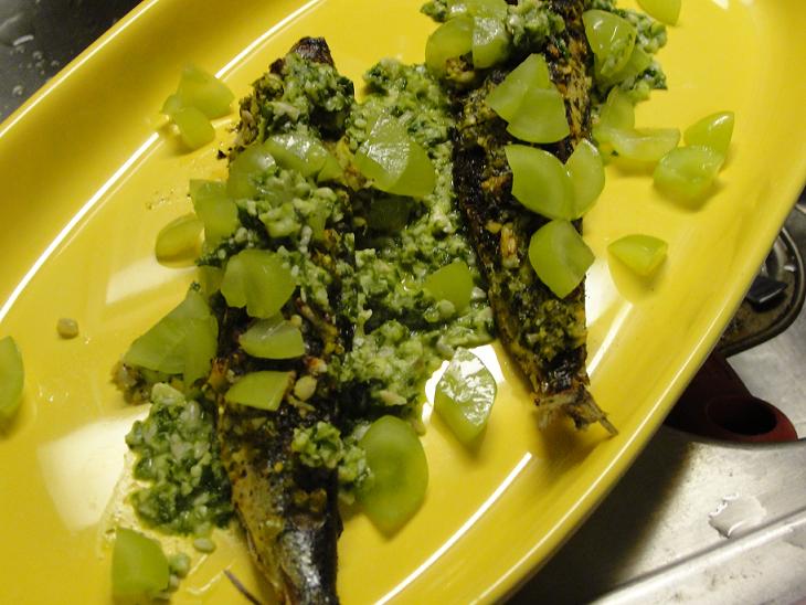 Twice Cooked Sardines and Green Grape Gremolata
