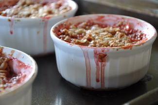 Strawberry Rhubarb Ramekins with a Cardamom Crumble