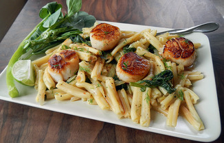 Vernal Greens Pasta with Seared Scallops