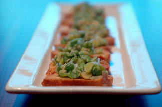 baby fava bean crostini
