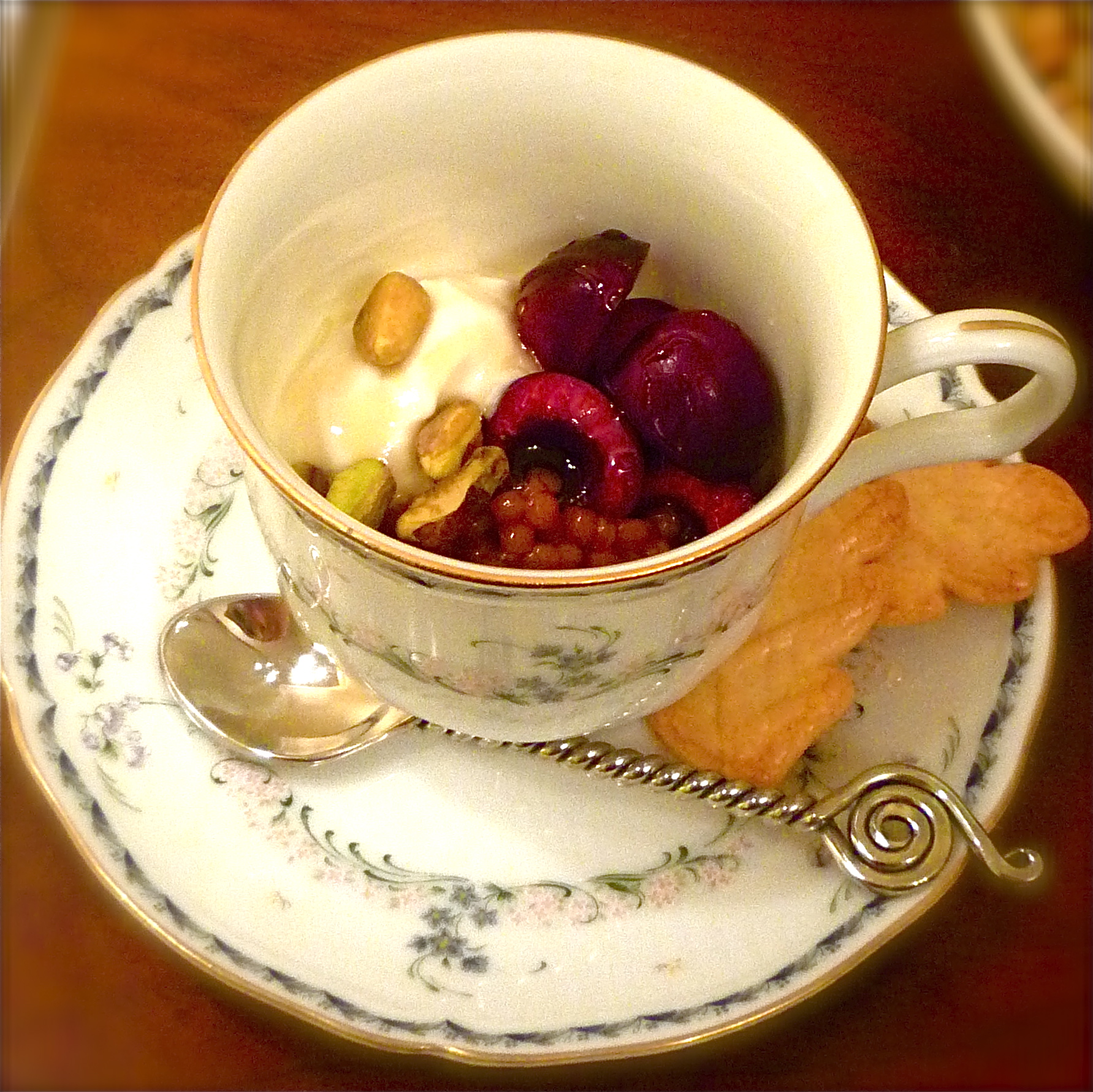 Pomegranate Couscous with Honey Greek Yogurt, Cherries, and Pistachios