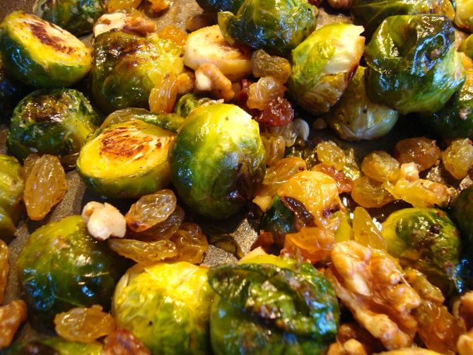 Roasted Brussels Sprouts with Sultanas and Walnuts