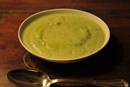 Roasted Cauliflower Soup with Chimichurri and Poblano Creme Fraiche