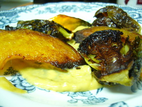 Crispy Brussels Sprout and Acorn Squash Salad with Anchovy-Caper Aioli