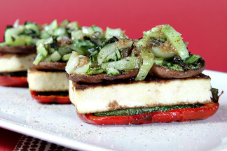 Grilled vegetable napoléons with spicy scallion vinaigrette