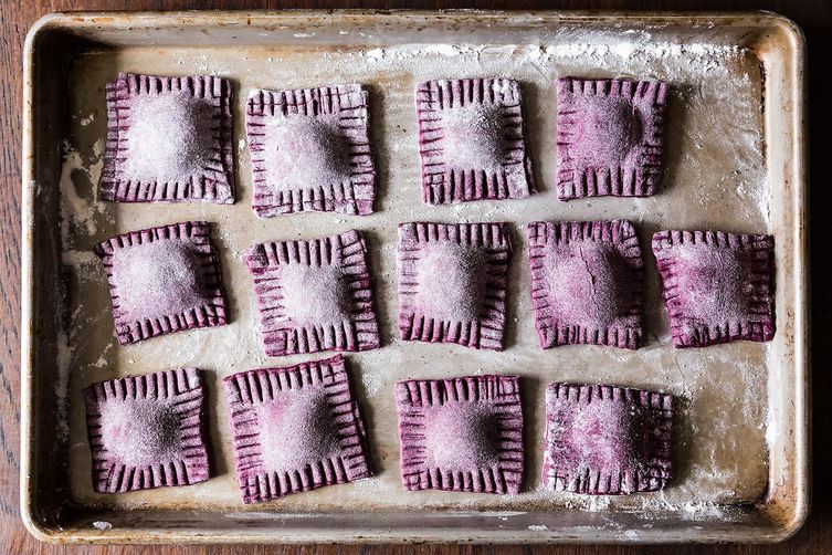 Beet Ravioli with Goat Cheese, Ricotta and Mint Filling 
