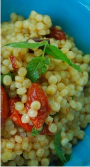 Pearl Couscous with Slow Roasted Cherry Tomatoes, Parsley, Olives and Mint