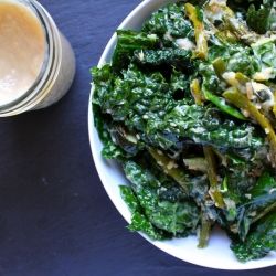 Roasted Asparagus & Zucchini Kale Salad w Toasted Coconut Honey Mustard Dressing