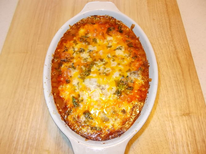 This Mexican casserole recipe is easy and delicious. To make Chile Relleno  Bake, throw cheese, eggs, chiles, and salsa into a casserole dish and bake.