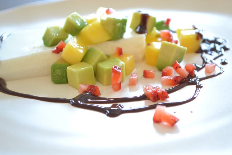 Coconut Panna Cotta with Avocado and Mango