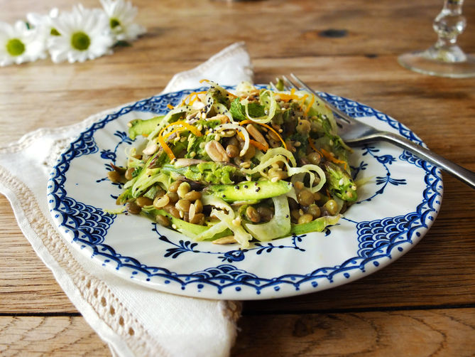 Asparagus & Fennel Lentil Salad with Orange Tahini Dressing