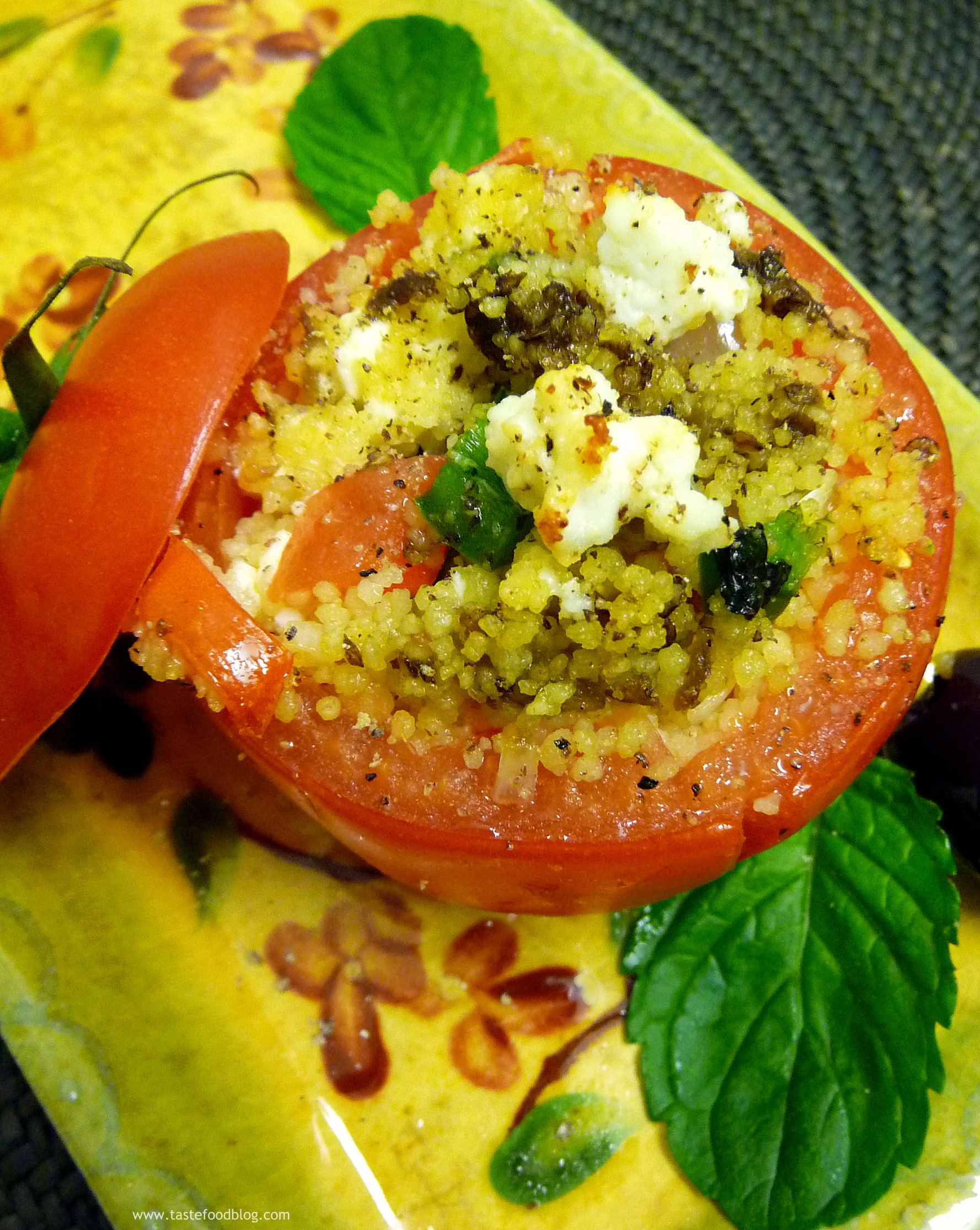 Oven Roasted Tomato Dolmas with Spiced Eggplant and Couscous Filling