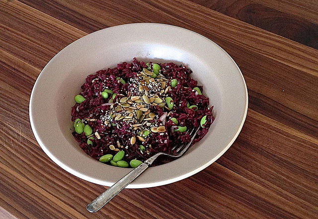 Edamame and Sweet Rice Salad with Salty Seeds