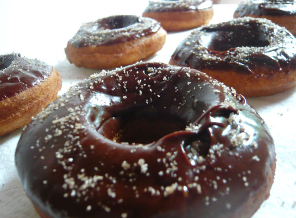 Vanilla Bean Salted Dark Chocolate Doughnuts