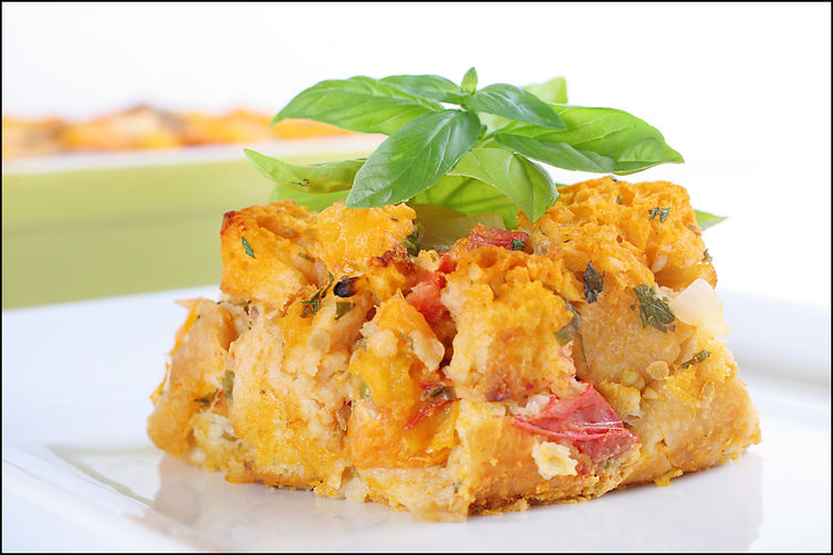Tomato Davinci – Heirloom tomato savory bread pudding