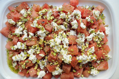 Watermelon and Goat Cheese Salad with a Verbena Infused Vinaigrette