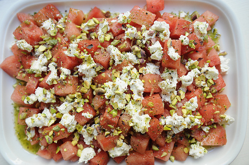 Watermelon and Goat Cheese Salad with a Verbena Infused Vinaigrette