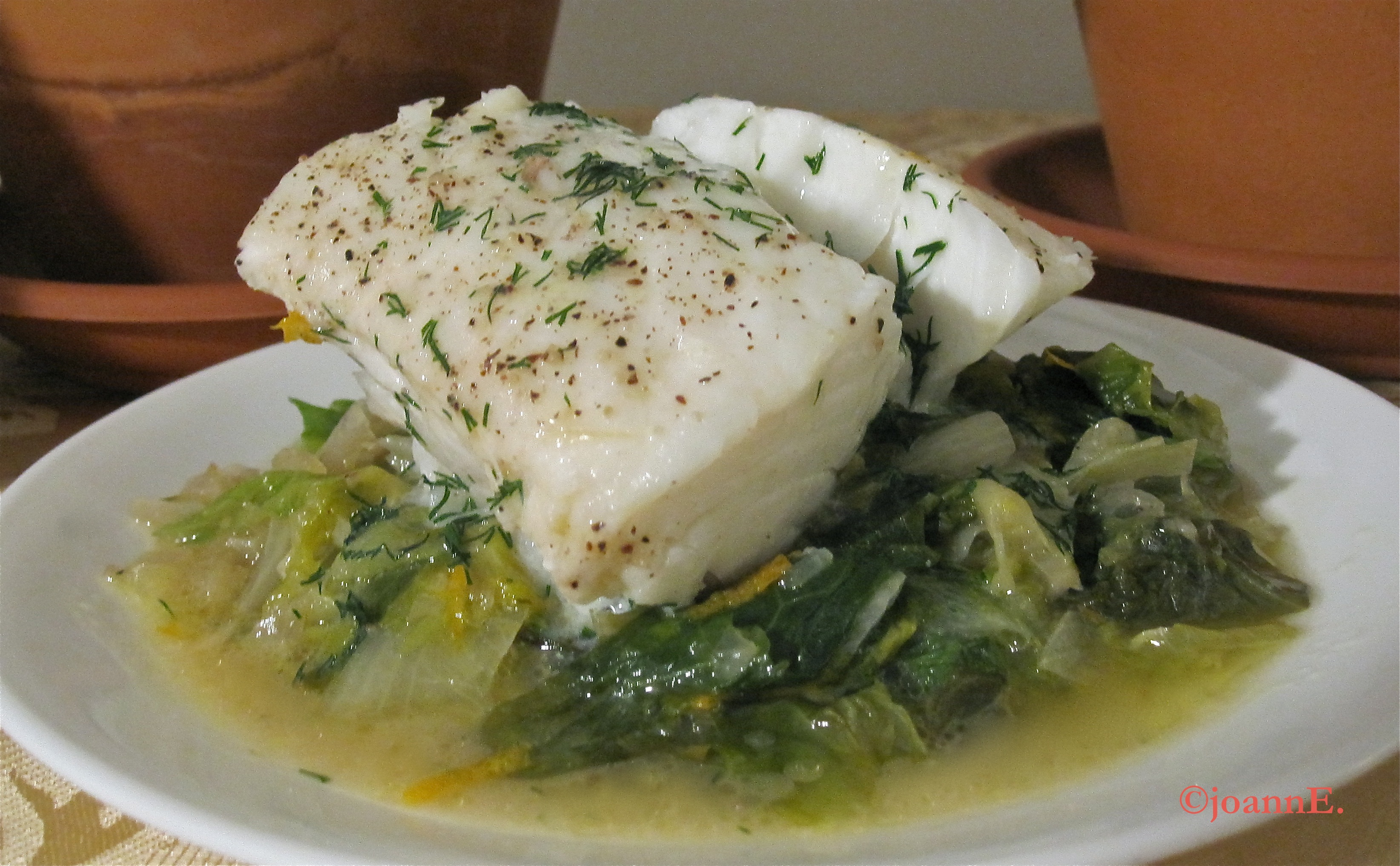 Halibut Over Wilted Escarole 